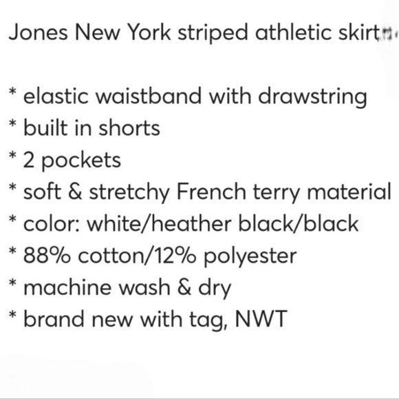 Jones New York Striped Black and White Terry Skort Size Large - Picture 7 of 9